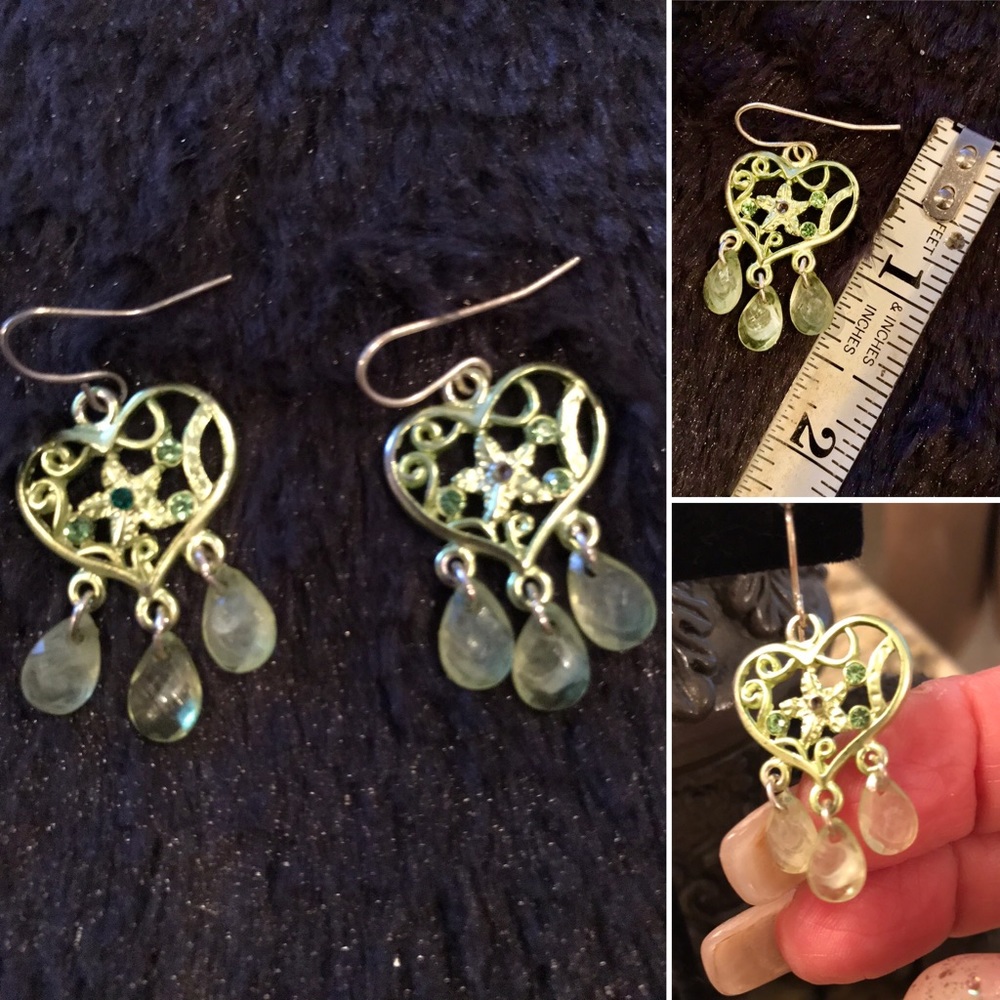 NWOT Boho Earrings frost green with rhinestones